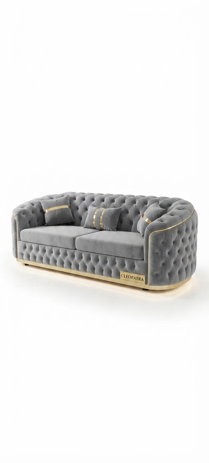 1785398304546 2 seater grey Chesterfield sofa - Image 1