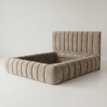 Beige Luxury upholstered modern sofa bed with channel tufted headboard